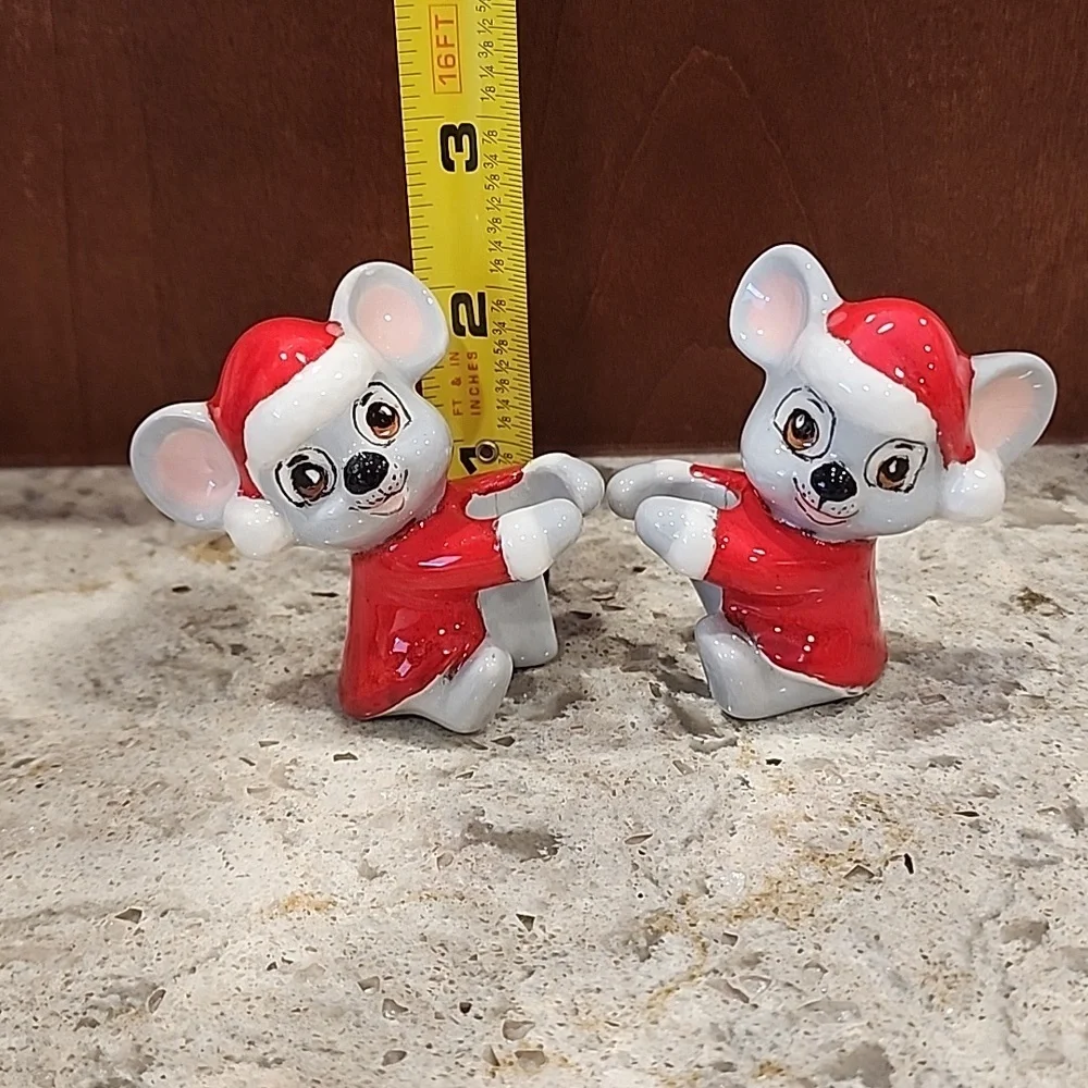 Vintage Ceramic Christmas Mice Mouse Candle Stick Hugger Climber Santa Holiday